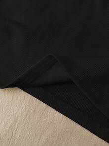Teen Girls Solid Color Star Pattern Pleated Knit Tank Top, Suitable For Casual Wear, Winter - Black - View 6