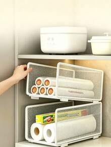 1/2/3 Pieces Multifunctional Stackable Kitchen Cabinet Organizer, Layered Storage Rack For Inside Cupboard, Perfect For Roll Paper, Plastic Wrap And Kitchen Office Storage - multicolor - View 2