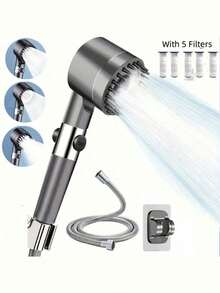 High Pressure Shower Head Set With Filter, 4 Spray Modes Handheld Shower With Pause Switch, Massage Water Saving Large Bathroom Shower, Includes Hose & Holder - various - View 10