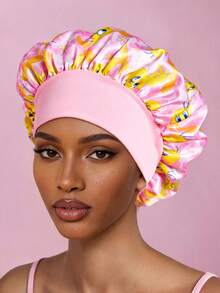 Upgraded Version Of Double-Layer Fabric, Hair Care Cap, Wide-Brimmed Elastic Satin Sleep Cap, Soft And Comfortable, Suitable For Daily Home Sleep Wear - Pink - View 2