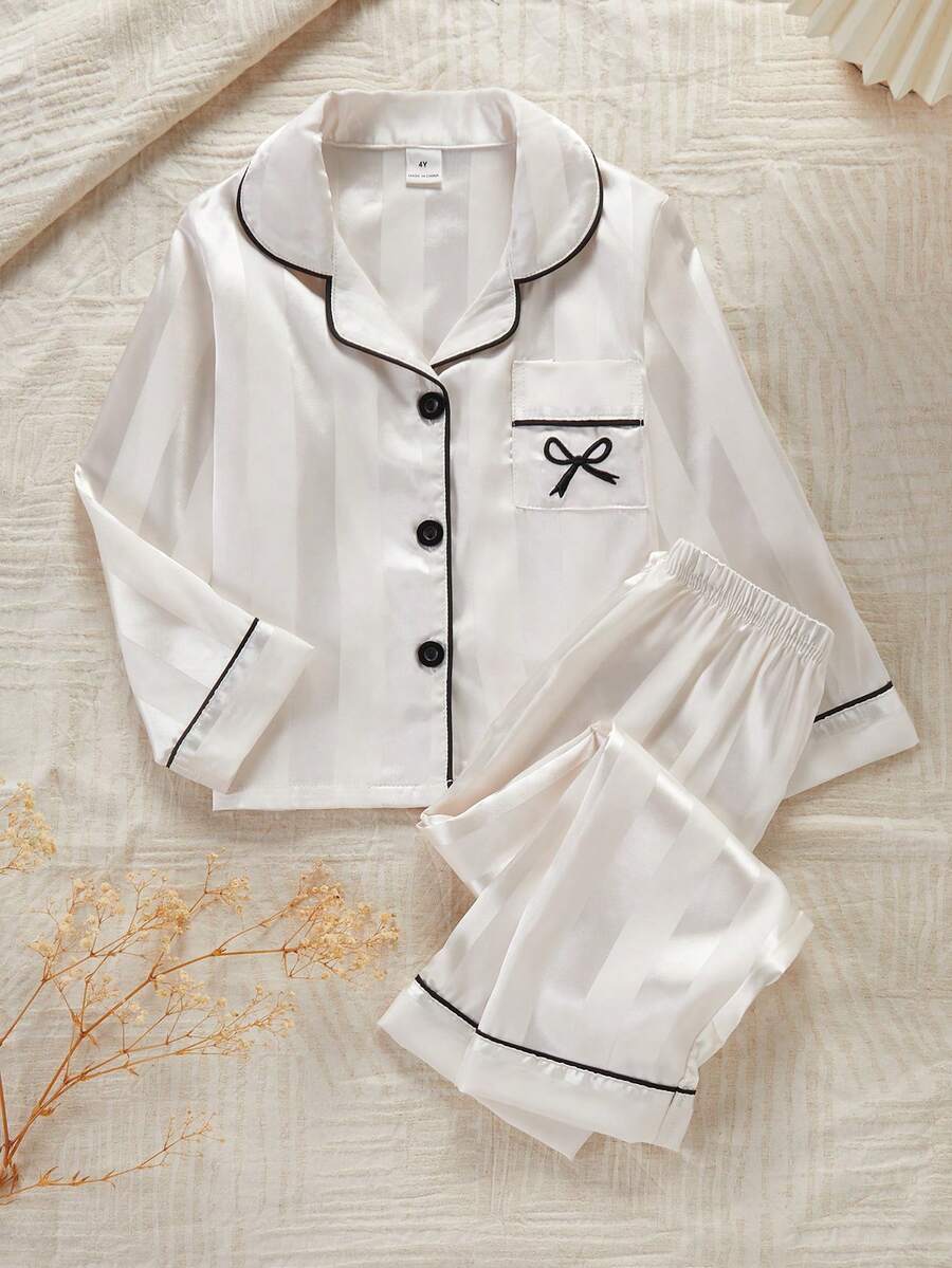 Bộ đồ mặc nhà 2 món cho bé gái chập chững mùa xuân thu quanh năm, áo cardigan tay dài màu hồng kẻ sọc đơn giản thời trang có túi, nơ và họa tiết in, kèm quần dài - Màu be - Xem 1