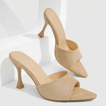 CUCCOO SZL Women's Shiny Pointed Toe Stiletto Mule Sandals, Chic & Sexy Patent Leather Slip-On Sandals For Party, Date, Commute, Summer Outfit Summer Shoes - Suede apricot - View 4