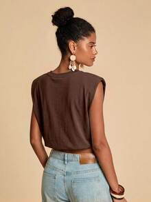 Travachic Tank Top Rajut Polos Wanita untuk Liburan - Coffee Brown - View 2