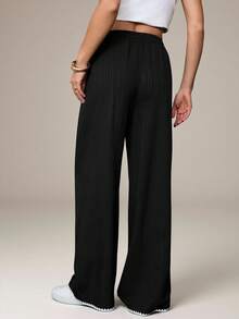 SHEIN Tall Women's Casual Wave Textured Pants, Suitable For Autumn - Black - View 6