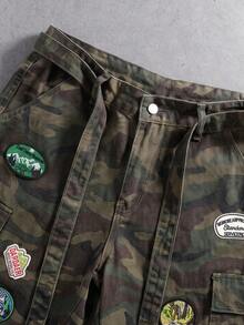Manfinity Denimwave 男士街頭風休閒多口袋迷彩牛仔工裝短褲 - 軍綠色 - 查看 5
