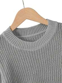 SHEIN Tween Girl Solid Color Casual Versatile Daily Long Sleeve Sweater - Grey - View 7