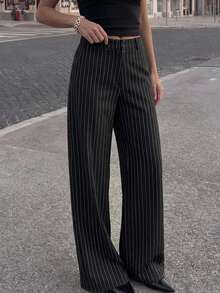 DAZY Women's Business Casual Striped Wide Leg Pants, Suitable For Commuting And Daily Wear - Black - View 2