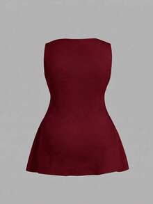 SHEIN EZwear 大尺碼夏季涼感針織酒紅色背心上衣 辦公正式休閒優雅風 - 酒紅色 - 查看 8