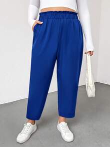 Shapeblank Pantalones de unicolor versátiles y casuales de talla grande - azul real - Ver 3