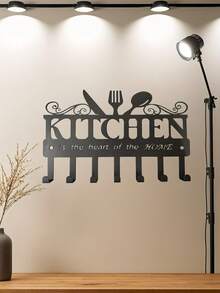 1 Buah Gantungan Rak Penyimpanan Dapur Logam Hitam, Gantungan Tanda Dapur yang Dipasang di Dinding, Gantungan Handuk Dekoratif untuk Restoran, Gantungan Kunci Hemat Ruang Tahan Karat dan Tahan Lama, Mudah Dipasang untuk Dekorasi Dinding Dapur, Ruang Makan, Kafe, Hotel, Perlengkapan Rumah Tangga - Hitam - View 8