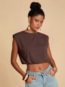 Travachic Tank Top Rajut Polos Wanita untuk Liburan - Coffee Brown - View 5