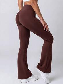 Dewbera Dewbera Women's Dark Brown Drawstring Ruched Flare Leggings For Dating And Travel - Multicolor - View 2