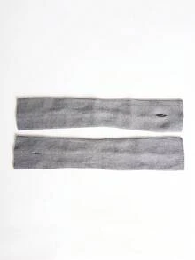 MUSERA Grey Ribbed Knit Arm Warmers Gloves Festival Rave Ibiza Clubbing Streetwear Summer Fall Winter - Dark Grey - View 5