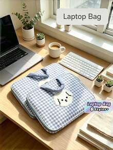 1PC Checkerboard Laptop Sleeve 11/13 Inch, Cute Cartoon Print Inner Bag For MacBook, Soft Protective Carrying Case, Home Office Travel Storage Pouch, Women Gift - A - View 1