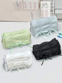 Large Capacity Stationery Storage Bag – Bow Decor Pencil Case For School Office, 4 Colors Available (White/Blue/Green/Black) - Butterfly Ribbon - View 2