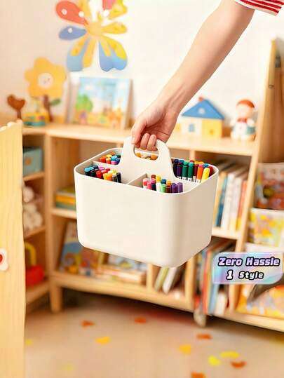 3 Compartment Plastic Desk Organizer With Handle, Portable Desktop Stationery Storage Basket, Compact Pen Pencil Marker Holder, Office School Supplies Organizer, Back To School Must-Have For Students Teachers, Desk Accessories