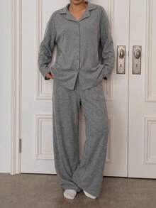 DAZY Minimalist Knit Comfortable Loungewear Set - Grey - View 1