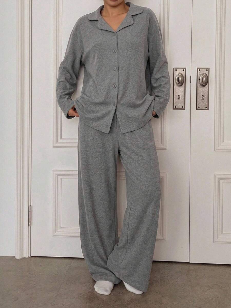 DAZY Minimalist Knit Comfortable Loungewear Set - Grey - View 1