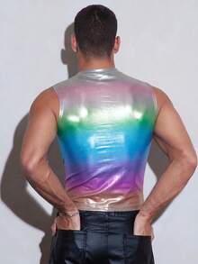 FeverCity Camiseta sin mangas plisada con cuello redondo y degradado láser para hombre - Multicolor - Ver 2