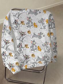 TOM & JERRY X SHEIN 女款卡通印花圓領長袖休閒運動衫 - 白色 - 查看 2