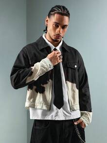 ROMWE MEN Men's Loose Cow Print Denim Jacket - Multicolor - View 6