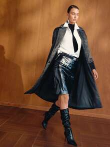 MOTF PREMIUM WOMEN'S COLORBLOCK LAPEL COLLAR OVERCOAT - Dark Grey - View 5