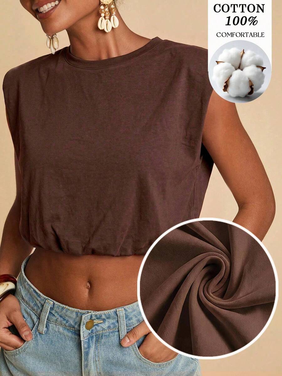 Travachic Tank Top Rajut Polos Wanita untuk Liburan - Coffee Brown - View 1