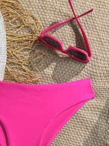 Swim Basics Women's Solid Color Minimalist Bikini Bottom - Hot Pink - View 3