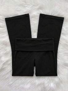 IslaSuriya Women's Embroidered Horse Logo Flip Waist Long Pants - Black - View 2