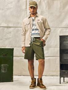 Norleigh Men's Plain Casual Color Drawstring Waist Streetwear Cargo Shorts - Army Green - View 4
