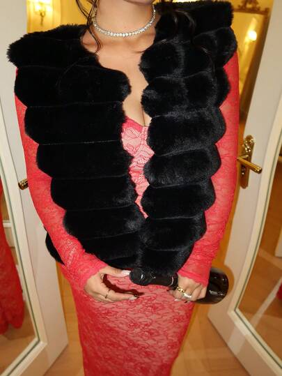 GalTyme Plus Size Women's Solid Color Fashion Versatile Faux Fur Vest