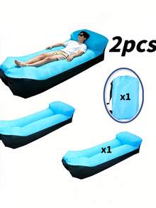 2Pcs Inflatable Lounge Air Sofa Bed, Includes 1 Sofa & Storage Bag, Leak Resistant Inflatable Couch For Camping, Home Movie Night, Beach, Hiking, Indoor & Outdoor Use - Multicolor - View 6
