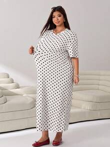 Solflare Plus Size Polka Dot Print T-Shirt Dress - White - View 5