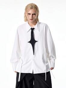 ROMWE MEN Men's Single-Breasted Casual Versatile Daily Long Sleeve Shirt - White - View 4