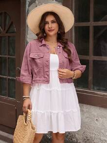 EMERY ROSE Chaqueta de Mezclilla Versátil con Bolsillos y Botones Simples para Tallas Grandes - Rojo violeta - Ver 1