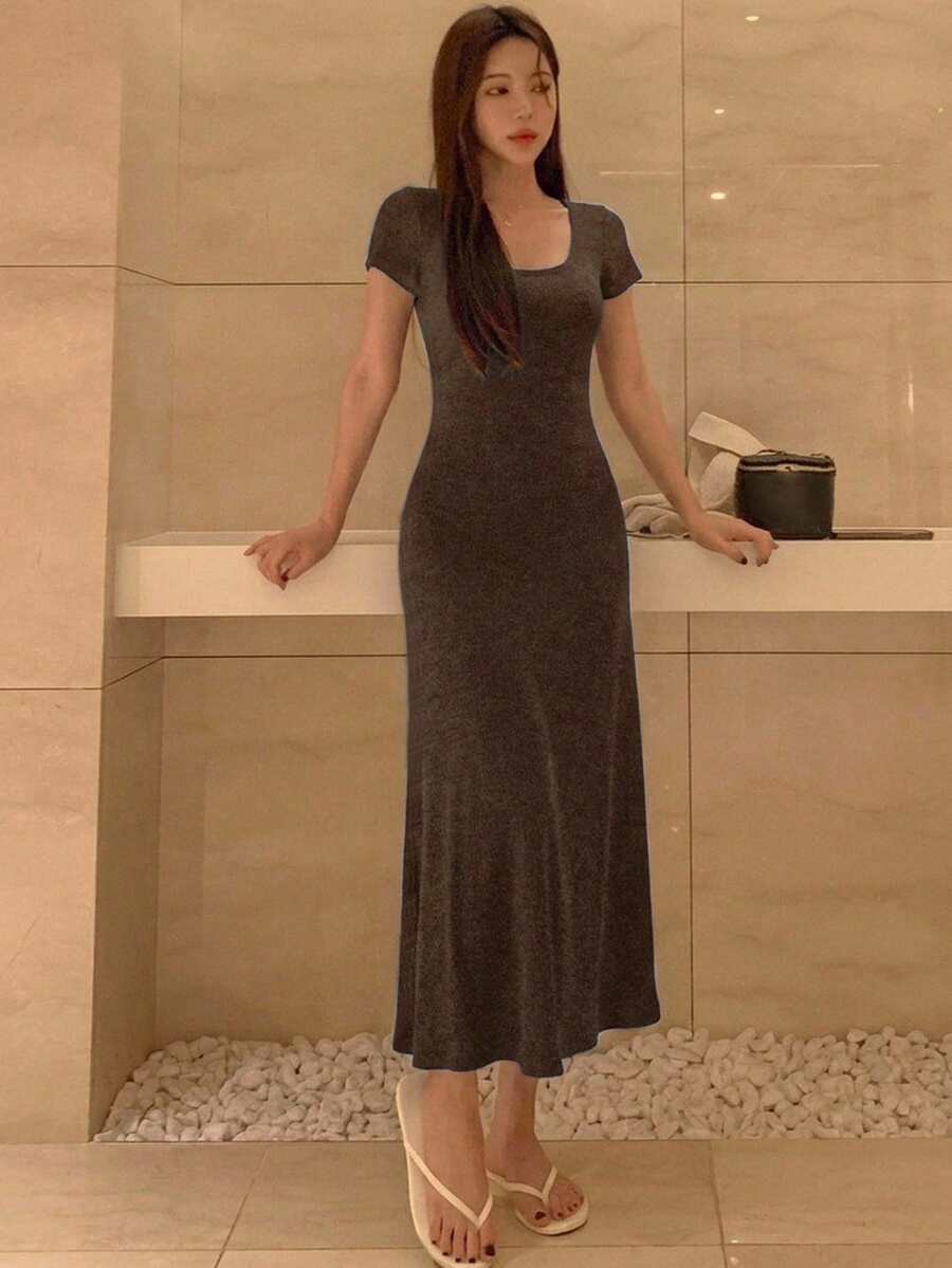 DAZY 女款純色休閒派對與旅行短洋裝 - 棕色 - 查看 1