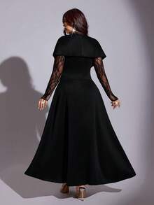 Viva Relle Plus Size Women's Sexy Lace Dress With Side Slit Hem Fall - Black - View 6
