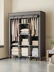 1 buah Rak Penyimpanan Lemari Pakaian Portabel - Mudah Dirakit, Kapasitas Besar, Rangka Logam, Rak Kain Non-Anyaman, Desain Minimalis Hitam, Cocok untuk Penyimpanan Kamar Tidur dan Lorong | Lemari Pakaian Modern | Lemari Pakaian Rangka Logam - Beraneka warna - View 7