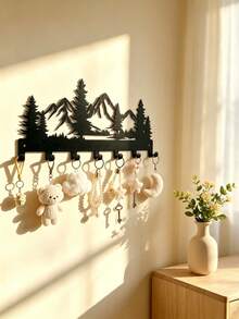 Charming Metal Forest Key Hook, Wall Mounted Key Holder Rack, Easy Install Entryway Organizer, Rustic Mountain Tree Wall Decor, Durable Metal Coat Hanger For Hats Towels Wallets, Modern Farmhouse Style Key Rack, Bathroom Bedroom Storage Accessories - Black - View 4
