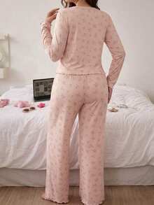 Dazy Plus 3-Piece Set Cardigan Long Sleeve Outerwear Slim Fit Camisole Straight Leg Long Pajama Pants Spring Autumn Sleepwear Outfit - Pink - View 4