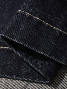 Livesso Tall Women's Loose Urban Casual Denim Jacket With Stitching Decoration Fall - Dark Wash - View 9
