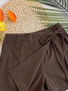 Soleia Women's Denim Shorts Casual Vacation Matching Shorts Blue - Brown - View 3