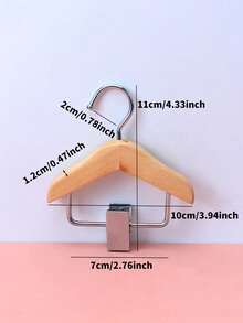 1pc Mini Wooden Hanger With Stainless Steel Clips - Pet Clothing & Accessory Hanger, Polished Surface, Space-Saving Design, Suitable For Hanging Small Items, Bathroom Storage Rack - Multicolor - View 3