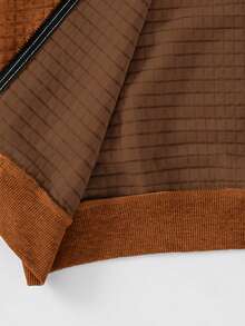 SHEIN Kids Tween Boy Casual Versatile Textured Small Check Baseball Jacket, Suitable For Commuting, School, Daily Casual Outings, Sports, Autumn/Winter - Mocha Brown - View 9
