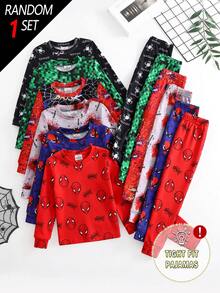 SHEIN 6pcs/Set Pakaian Rumah Anak Laki-Laki dan Remaja, Atasan Rajut Lengan Panjang dan Celana Panjang Motif Konsol Game & Astronot - MultiWarna - View 1