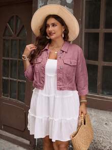 EMERY ROSE Chaqueta de Mezclilla Versátil con Bolsillos y Botones Simples para Tallas Grandes - Rojo violeta - Ver 6