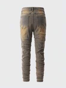 ROMWE MEN Men's Rhinestone Distressed Casual Denim Jeans - Ginger - View 3