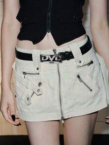 MortiRose 男女通用复古DVD扣装饰PU皮革多功能腰带，适合搭配牛仔裤，女士礼物 - 黑色 - 查看 1