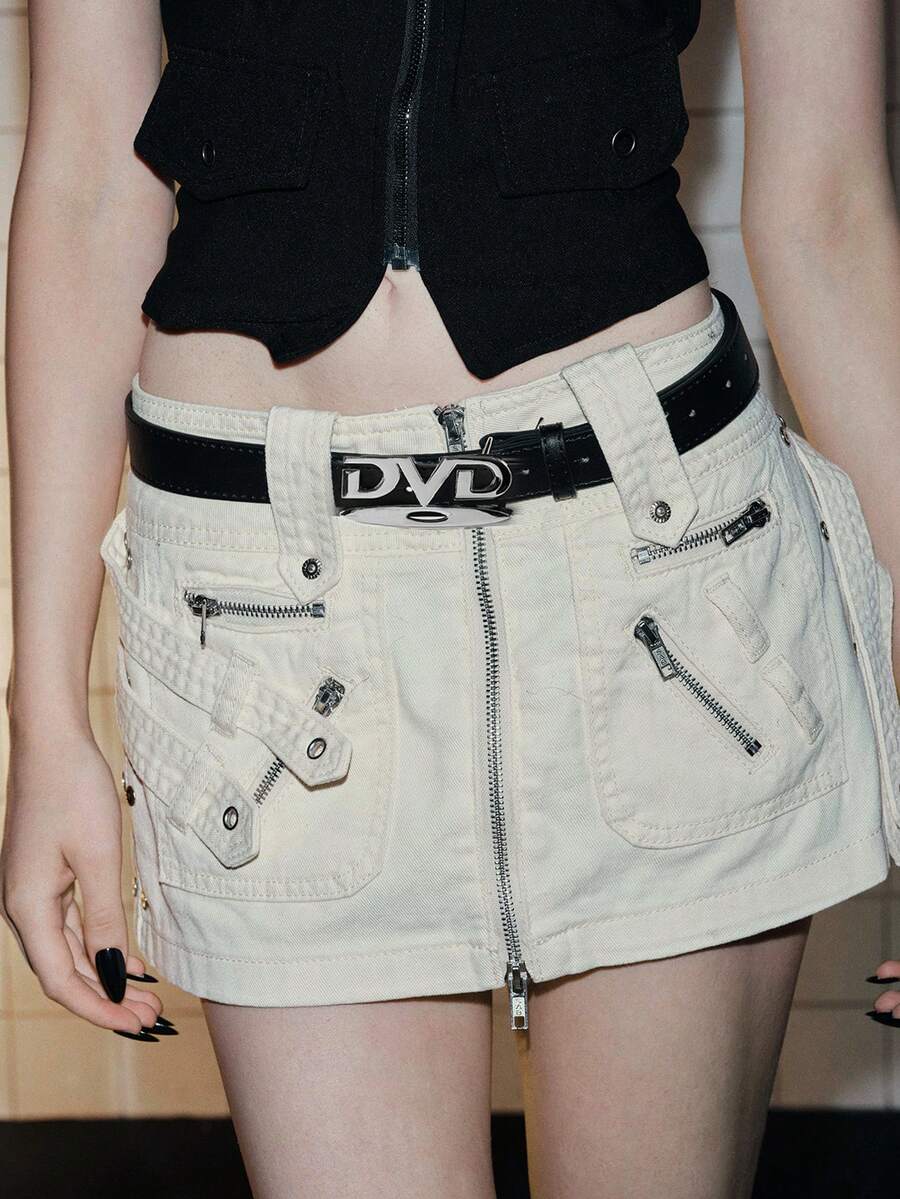 MortiRose 男女通用复古DVD扣装饰PU皮革多功能腰带,适合搭配牛仔裤,女士礼物 - 黑色 - 查看 1