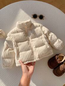 SHEIN Baby Boy Solid Color Versatile Comfortable Long Sleeve Thick Open Front Jacket Fall/Winter Clothes - Apricot - View 1
